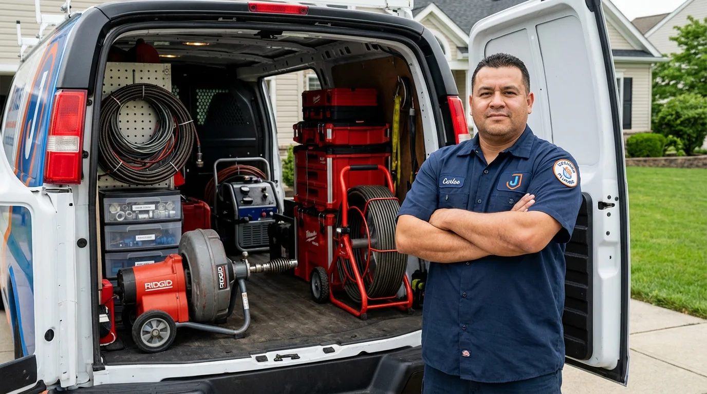 Professional drain cleaning equipment and Johns Plumbing LLC plumber in Macedonia