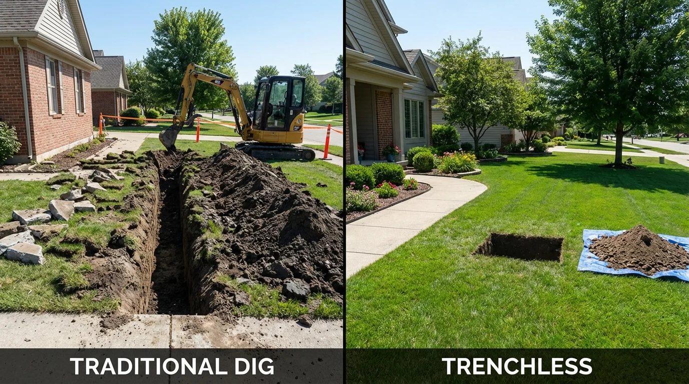 Trenchless sewer repair with minimal yard damage versus traditional excavation in Macedonia, OH